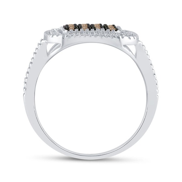 Sterling Silver Womens Round Brown Diamond Square Cluster Ring 1/5 Cttw - Picture 3 of 4